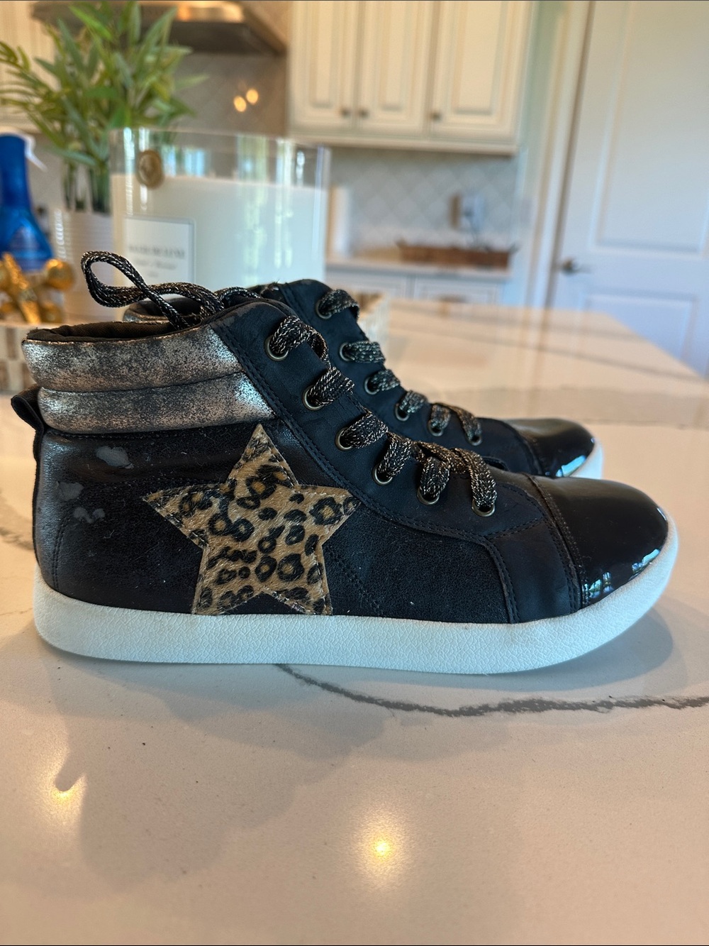 MIA Black High-Top Sneakers with Leopard Star Accent